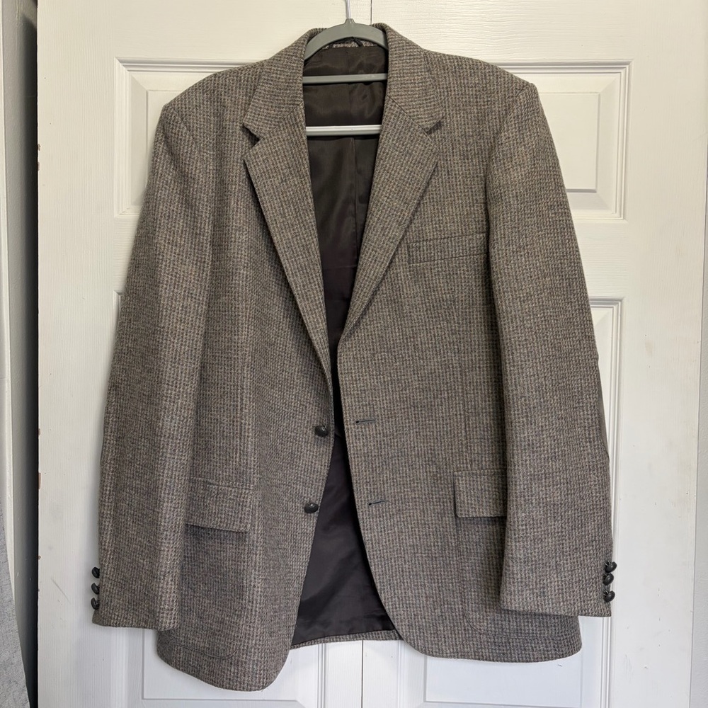 Farah Men's Gray Tweed Sport Coat 42L 100% pure wool elbow patches